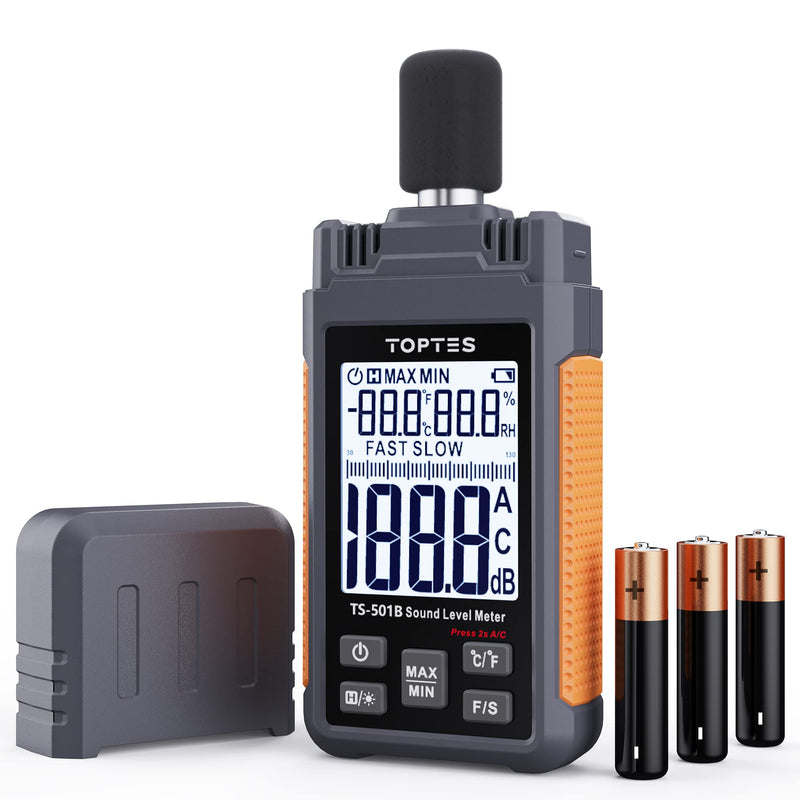 [Australia - AusPower] - Decibel Meter, TopTes TS-501B Sound Level Meter with 2.25” Backlit LCD Screen, Portable SPL Meter with A/C Weighted, Range 30-130dB, MAX/MIN, Data Hold, Use for Home, Noisy Neighbor, Factory - Orange 