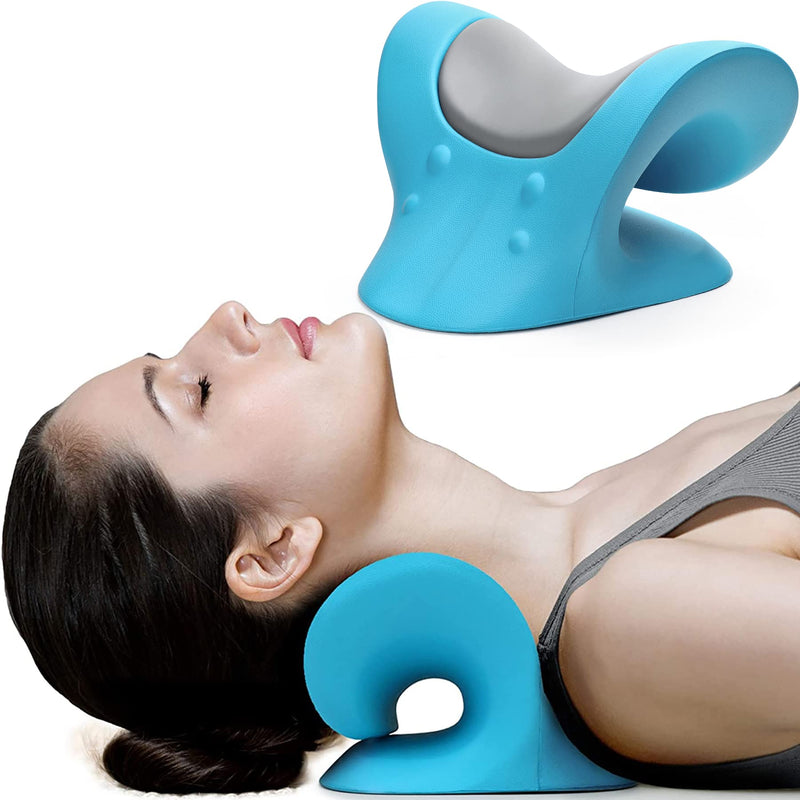 [Australia - AusPower] - RESTCLOUD Comfortable Neck Stretcher for Neck Pain Relief, Neck and Shoulder Relaxer Cervical Neck Traction Device for TMJ Pain Relief and Muscle Relax, Cervical Spine Alignment Chiropractic Pillow Blue 