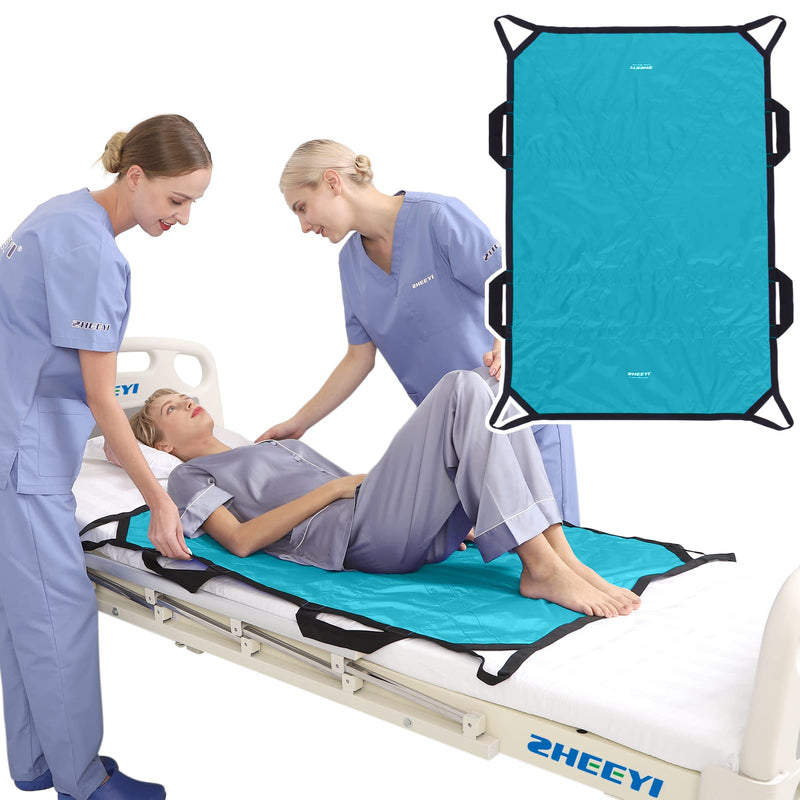 Positioning Bed Pad with Reinforced Handles 48" x 40" Patient Transfer Sheet Aid Assistant for Body Lifting, Turning, Repositioning, for Elderly, Incontinence, Caregiver, Peacock Blue 48" x 40"