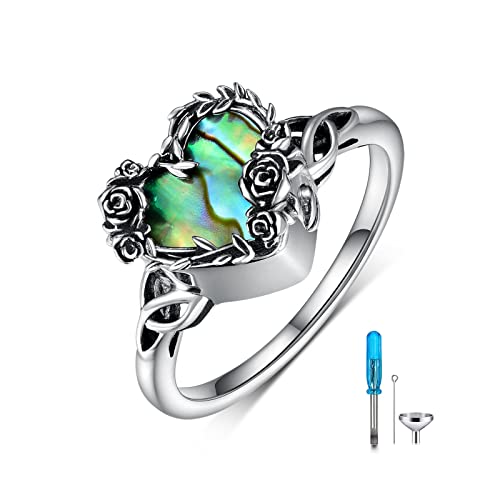 925 Sterling Silver Urn Ring for Ashes - Abalone Shell Heart Cremation Keepsake Jewelry for Women - Human Ashes Ring 8