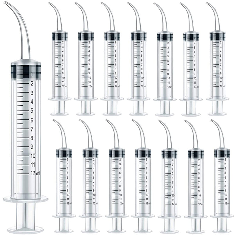 [Australia - AusPower] - 15PCS 12ml/cc Dental Syringe with Curved Tip & Measurement Disposable Graduated Dental Irrigation Syringe for Oral Dental Care, Tonsil Stones Removing, Lab, Feed Small Pet 