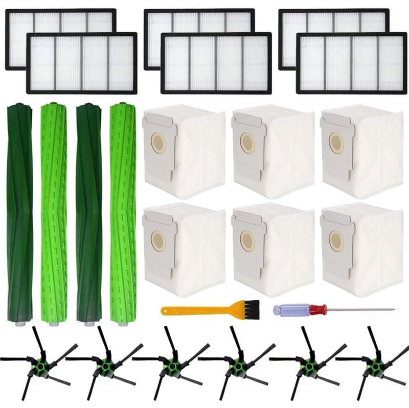 [Australia - AusPower] - Replacement Parts for iRobot Roomba s9 (9150) s9+ s9 plus (9550) S-Series Vacuum Cleaner 24 Pack, 2 Pack of Multi-Surface Rubber Roller Brushes, 6 Filters, 6 Side Brushes, 6 Dust Bags and 2 Tools 2+6+6+6 