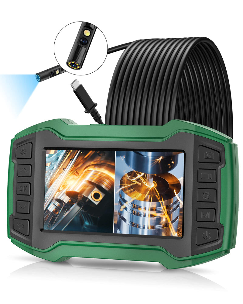 [Australia - AusPower] - Dual Lens Endoscope, 1080P HD Borescope Inspection Camera with Light, 4.5'' LCD Screen can Split Screen, 7.9mm IP67 Waterproof Scope Camera, 16.5FT Semi-Rigid Cable, 32GB Card 