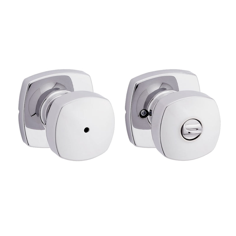 Kwikset Arroyo Knob Interior Privacy Door Knob with Lock, Door Handle For Bathroom and Bedroom, Polished Chrome Keyless Turn Lock Doorknob