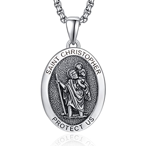 ADMETUS 925 Sterling Silver Patron Saint Necklaces 0-Medal-Saint Christopher (Oval)