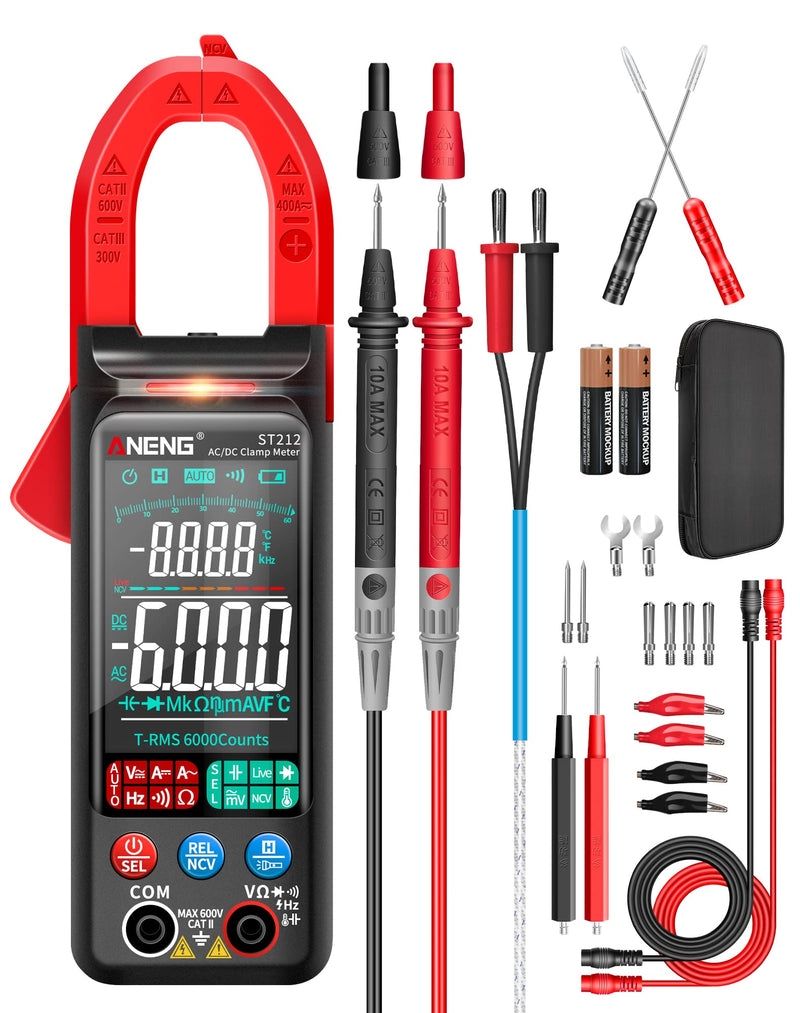 [Australia - AusPower] - ANENG Clamp Meter Multimeter Tester Auto Ranging Trms 6000 Counts AC/DC Current Voltage Ohm Volt Amp Meter Meansures NCV Continuity Diode Resistance Capacitance Null/Fire Wire Electrical Tools 