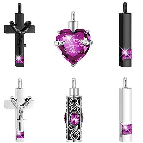 Fumete 6 Pcs Ashes Necklace Urn Jewelry for Human Ashes Memorial - Men & Women Pendant Purple