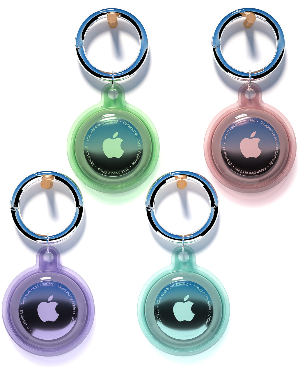 [Australia - AusPower] - 4 Pack Airtag Keychain Waterproof, Air Tag Holder for Apple Airtag GPS Tracker, Soft Full-Body Shockproof Apple Tag Case for Dog Cat Collar, Luggage, Keys (Purple, Green, Blue, Pink) Purple, Green, Blue, Pink 