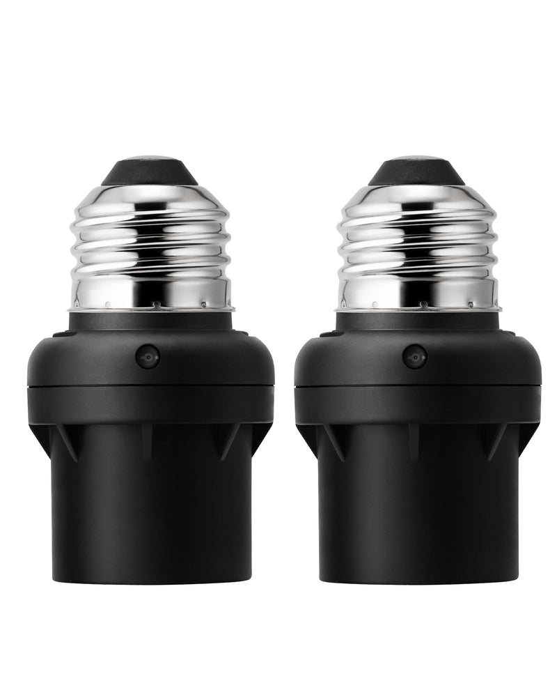 [Australia - AusPower] - DEWENWILS Light Sensor Socket, E26 E27 Dusk to Dawn Sensor Socket, Light Bulb Socket for Light Fixtures, Compatible with Incandescent/CFL/LED/Halogen Bulbs, Black, 2 Pack 