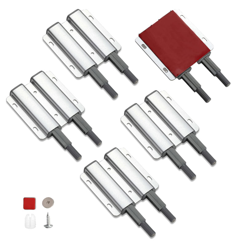 Double Push to Open Door Latch, 5 Pack Magnetic Push Latches, Adhesive Heavy Duty Touch Latch Hardware for Push to Open, Magnetic Catch for Cabinet Drawer Wardrobe Kitchen Door Double Push Catch