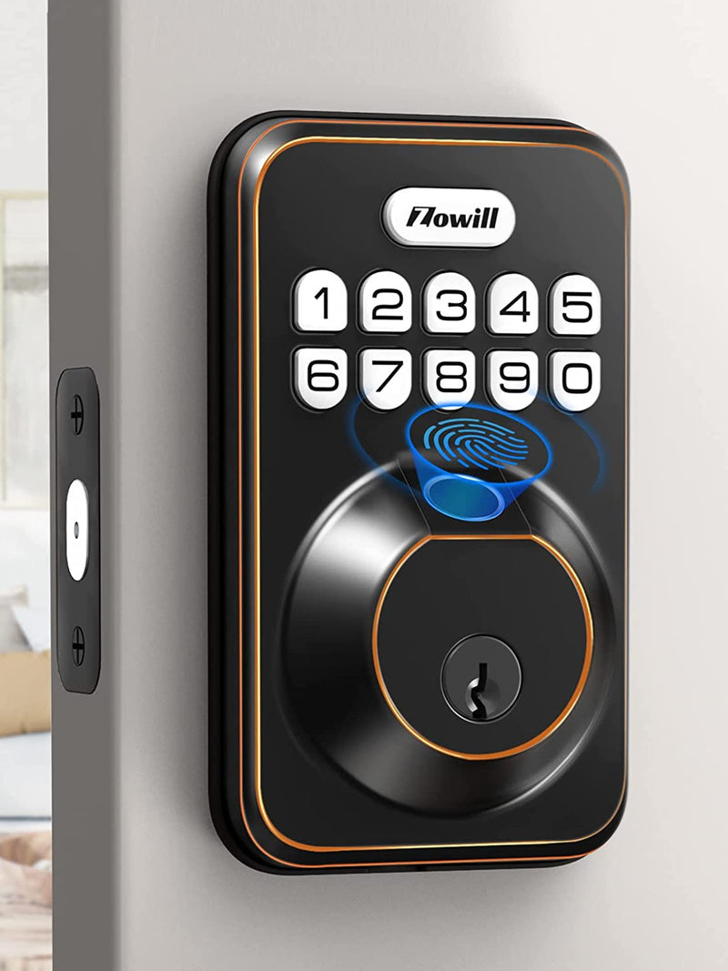 Fingerprint Door Lock, Zowill Keyless Entry Door Lock Keypad Deadbolt with 20 Biometric Fingerprints, 20 User Codes, Auto Lock, Anti-Peeping Password, IP54 Waterproof, Easy Installation Smart Lock Oil Bronze