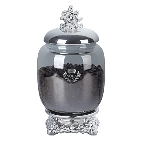 fanquare 35oz Modern Ceramic Cookie Jar with Silver Airtight Lid and Base