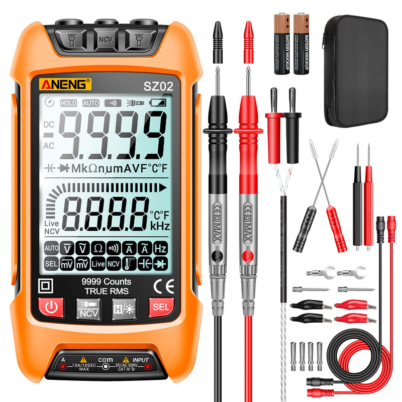 [Australia - AusPower] - ANENG Digital Multimeter Smart Testers TRMS 9999 Counts Anti-Burning Ohm Amp Volt Meter Measures NCV,AC/DC Current/Voltage,Resistance,Continuity,Capacitance,diodes,Auto-ranging Electrical Tools Yellow 