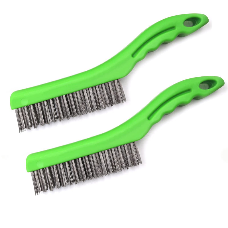 [Australia - AusPower] - MAXMAN Wire Brush Set 2 PCS, Stainless Steel Wire 10 Inch with Plastic Handle Descaling Welding Dust Bending Hand Tool, Teel Brush Rust Remover for Metal, Cleaning Welding Slag Rust Scrubber Brushes Stainless Steel Bristles 