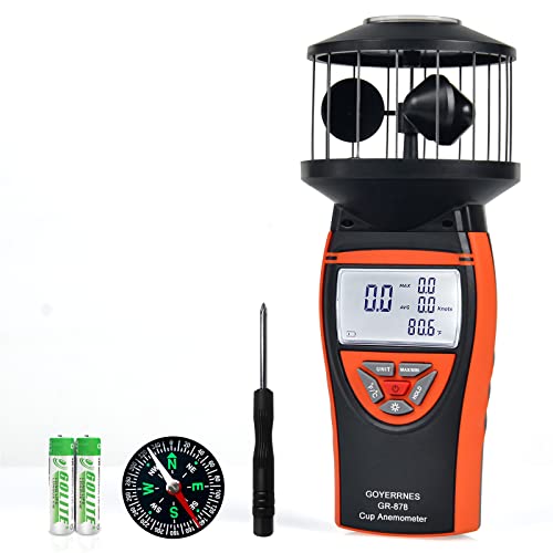 Handheld Wind Gauge, GR-878 Digital Anemometer Shows Wind Temperature, Air Volume, Wind Speed/Direction with LCD Backlight and Compass for HVAC Weather Monitoring