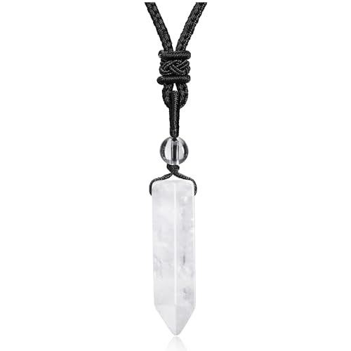 Top Plaza Healing Gemstone Crystal Necklace for Men White-Clear Quartz