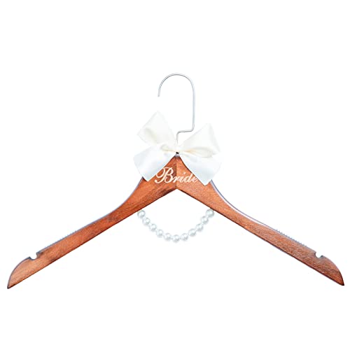 Wedding Dress Hanger for Bride, Wooden Hanger with Pearls and Bow