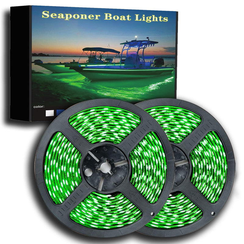 Seaponer Marine Led Strip Lights, Pontoon Light Strip for Jon Bass Boat Sailboat Kayak, Marine Led Lights for Boats Deck Light Light Courtesy Interior Lights Fishing Night, 12v, 10m(32.8ft) (Green) Green