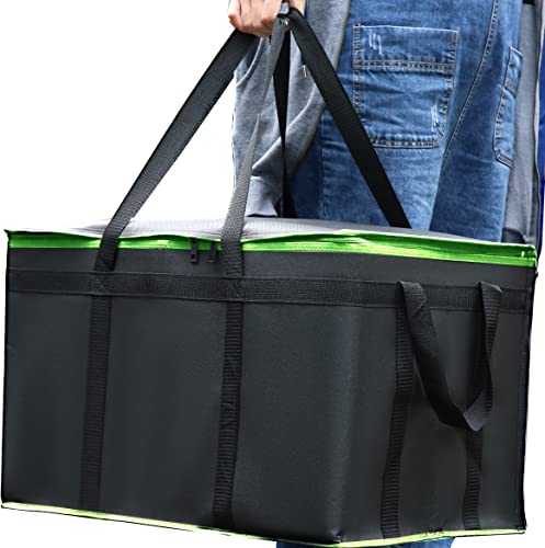 2 Pack XXXL-Large Insulated Grocery Shopping Bags, Green, Reusable Bag,Thermal Zipper,Collapsible,Tote,Cooler,Food Transport hot and Cold,for instacart,Camping,Recycled Material delivery Groceries, XXXL（24W x 15H x 14D） Black-Gr