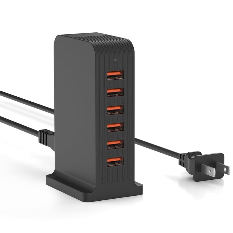 [Australia - AusPower] - USB Charger 6 Port 50W Multi USB Tower Charging Station for Multiple Devices iPhone 15/14/14 Pro/14 Pro Max/13 Pro/13 Pro Max/Android/Samsung/Tablet,etc(Black USB) black 50W 6A 