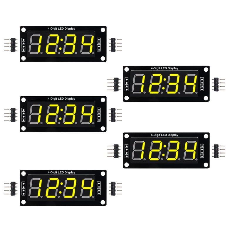 [Australia - AusPower] - 5PCS TM1637 0.56" LED Display Digital Tube Decimal 7 Segment 4 Digit Clock Double Dots Drive Chip Tube Module Serial Driver Board with Pin Header (Yellow) Yellow 