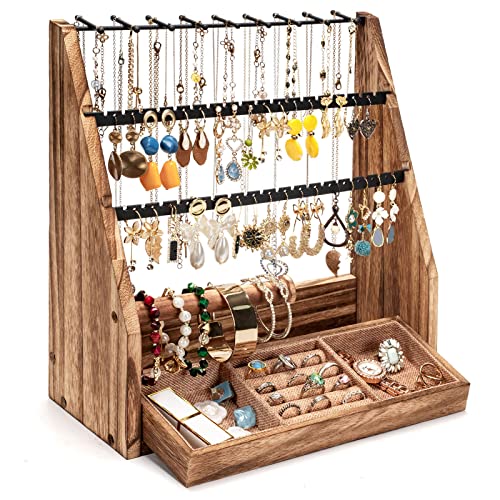 DGWJSU Jewelry Organizer Stand, Rustic Wood 5 Layer Earring Organizer Rustic Brown