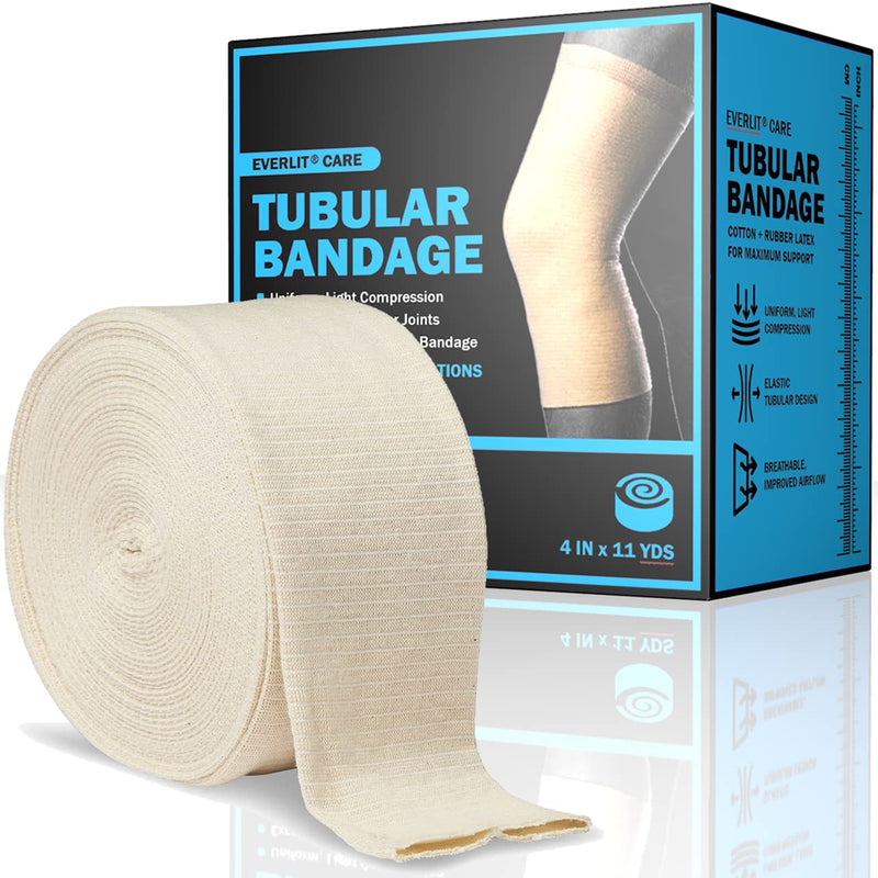 [Australia - AusPower] - EVERLIT Elasticated Tubular Support Bandage | Stockinette Tubing for Large Arm, Knees, Legs | Light to Moderate Compression Bandage Roll for Tissue Support (Size F | 4" x 11 yd) Size F | 4" x 11 yd 