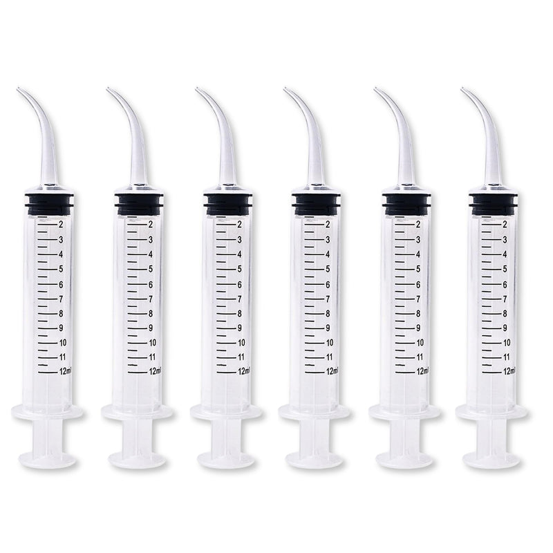 [Australia - AusPower] - Curved Tip 12cc Irrigation Syringes, Oral Syringe | Dental Syringe | Syringe for Liquid, Wisdom Teeth Syringe, Plastic Syringe for Liquid & Tonsil Stones, 6 