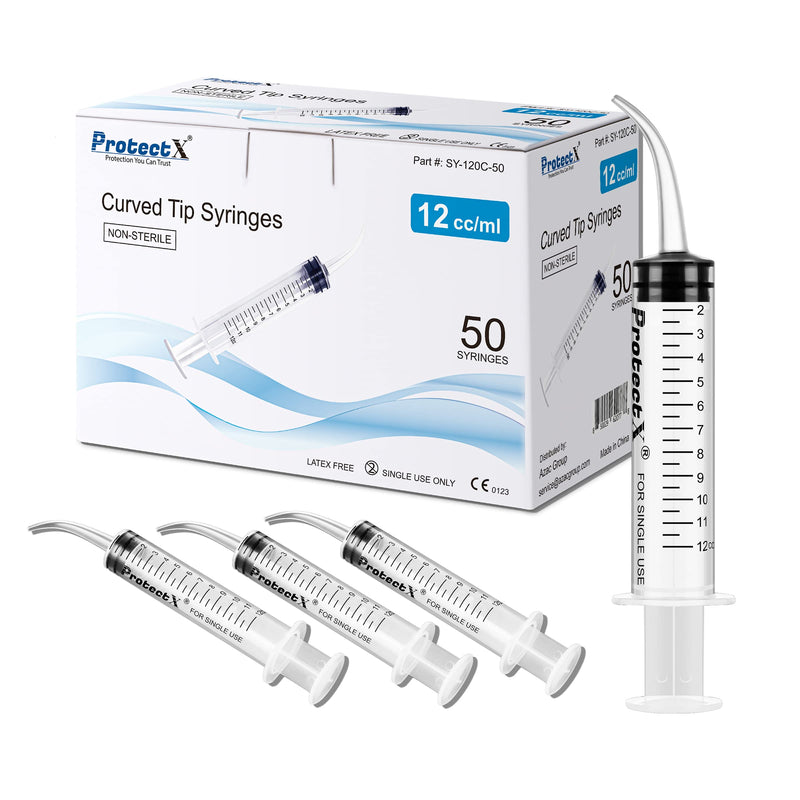 [Australia - AusPower] - ProtectX 50 Pack 12ml/cc Wisdom Teeth Syringe Dental Irrigation Syringe with Curved Tip & Measurement Disposable for Oral Dental Care Tonsil Stone Removal 