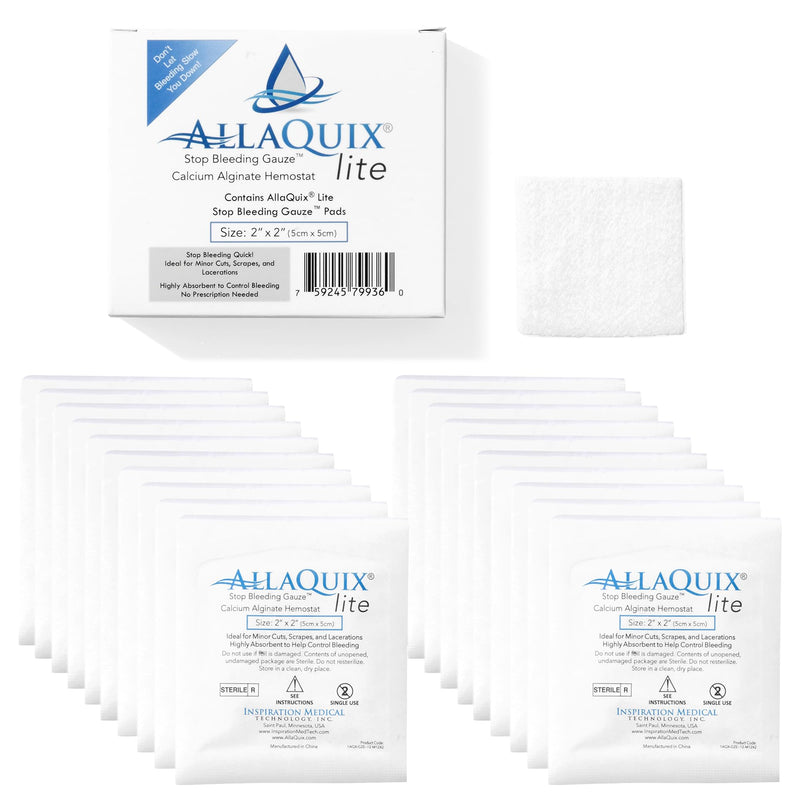[Australia - AusPower] - Lite Stop Bleeding Gauze - Calcium Alginate Wound Dressing (Large 2-inch Square) First Aid Hemostatic Gauze (Blood Clotting Bandage) - Box of 20 2" Gauze (Box of 20) 