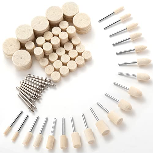 Pack of 80 Polishing Discs Compatible with Dremel Polishing Attachments, Wool Felt Polishing Disc with 1/8 Inch Shaft Polishing Accessories, Rotary Tool Polishing Set for Metal Glass