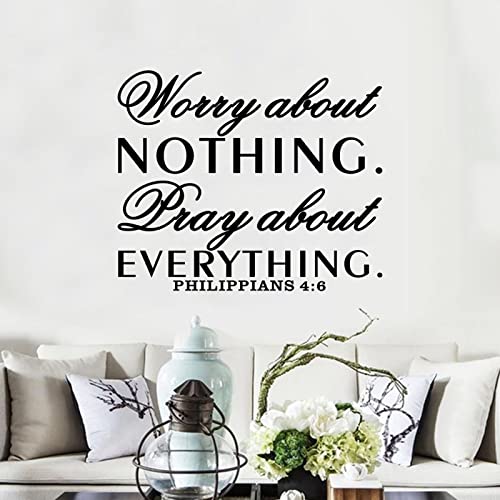 Inspirational Wall Decals, Prayer Wall Stickers, Quotes Kitchen Bathroom Bedroom Living Room Motivational Bible Verse Home Vinyl Art Wall Decor, Worry About Nothing Pray About Everything 30"X25" X-Large