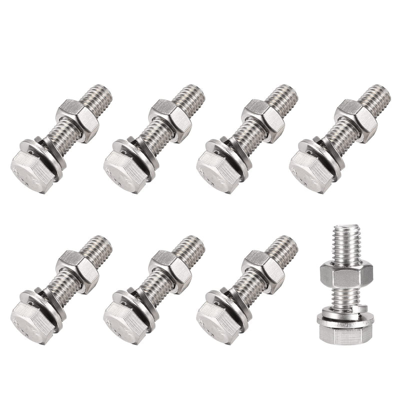 [Australia - AusPower] - METALLIXITY Hex Head Screws Bolts, Nuts, Flat & Lock Washers Kits (M10x40mm) 8Sets, 304 Stainless Steel Assortment Kit - for Home Appliance M10x40mm 