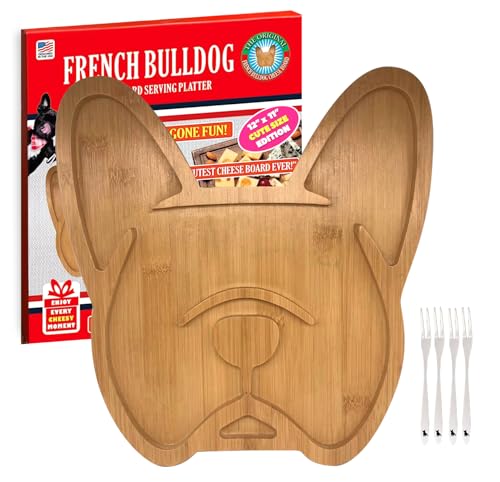 Frenchie French Bulldog cheese board and servers from HOUSE PARTY 2K20, 12-inch cute size set for serving cheese and snacks.