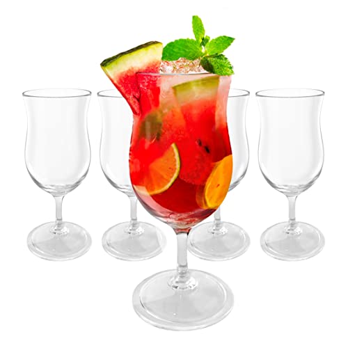 Lily's Home Unbreakable Plastic Hurricane Glasses. Stemmed Cocktail Glasses made of Shatterproof Plastic and Ideal for Pina Colada, Daiquiri and Iced Tea. Reusable, 14 oz. Each, Set of 4 (Clear) Clear
