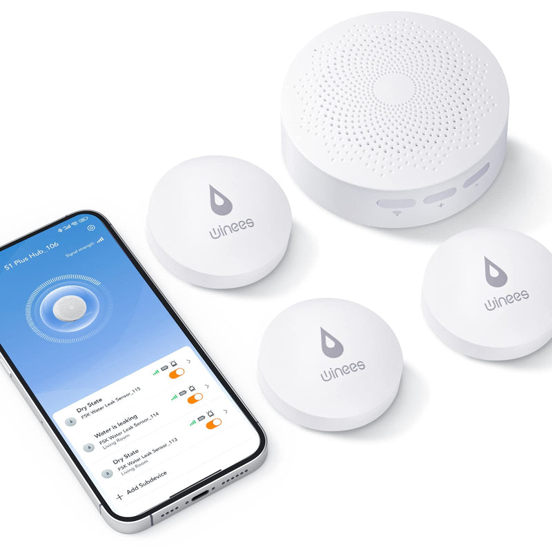Winees WiFi Water Leak Detector for Home, 3 Pack Water Sensors with 100dB Adjustable Alarm, Leak Alert Email&SMS Notification, 200M Transmission for Basement, Bathroom, Laundry, IFTTT, 2.4G WiFi Only S1 Plus