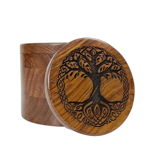 Wooden Urn for Human Ashes Round Shape-Beautiful Tree of Life Engraved-Wooden Urns Handcrafted Funeral Cremation Urn for Ashes Rosewood Decorative Keepsake urn 4.5''Diameter 5'' Height