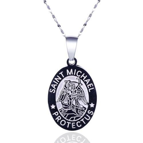 Halukakah 925 Sterling Silver Saint Michael Necklace Medal for Kids - Religious Jewelry Pendant Medallion with 18-Inch Chain - For Protection,Religious Occasions,Presents,Includes Bible Card & Giftbox