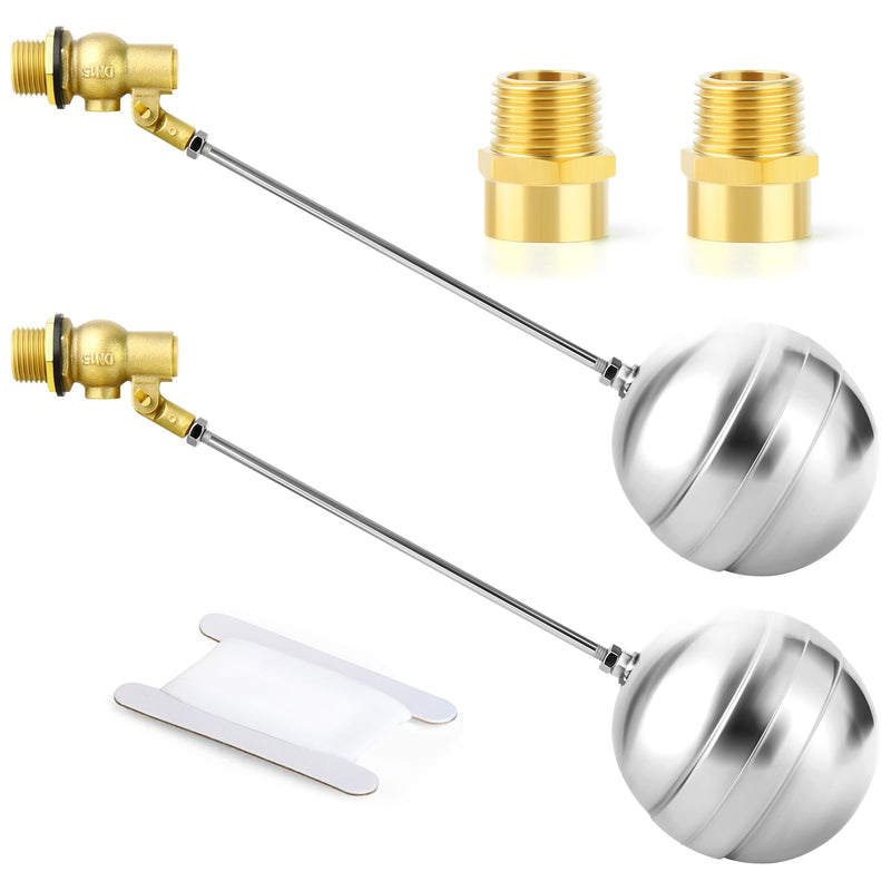[Australia - AusPower] - GASHER 2PCS 3/4" 304 Stainless Steel Float Ball Valve with 3/4"G Female x 3/4"NPT Male Adapter, DN20 Adjustable Water Tank Float Ball Valve for Stock Tank Pool Water Level Control 3/4" DN20 2 