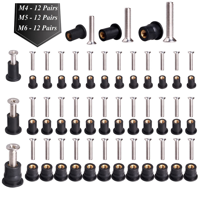 [Australia - AusPower] - 36 Pairs M4 M5 M6 Neoprene Well Nuts with Stainless Steel Screw M5 Rubber Well Nuts Kayak Brass Copper Bolts Well Nut Kit for Kayak Motorcycle Boat Marine Windscreen Accessories (M4 M5 M6) M4 M5 M6 each 12 Pairs Black 