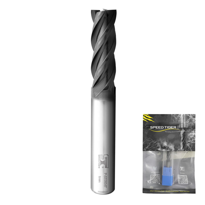 [Australia - AusPower] - SPEED TIGER Micrograin Carbide Square End Mill - 4 Flute - 8mm 60L (1 Piece, 8mm) - for Drilling Alloy Steels, Hardened Steel, Metal & More – Mill Bits Sets for DIYers & Professionals 