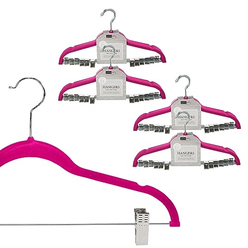 Simplify 24 Pack Velvet Hangers with Clips | Skirt and Pants | Slim Space Saving | Closet Organization | Non-Slip | Prevent Creases | Swivel Neck | Durable | Fuchsia