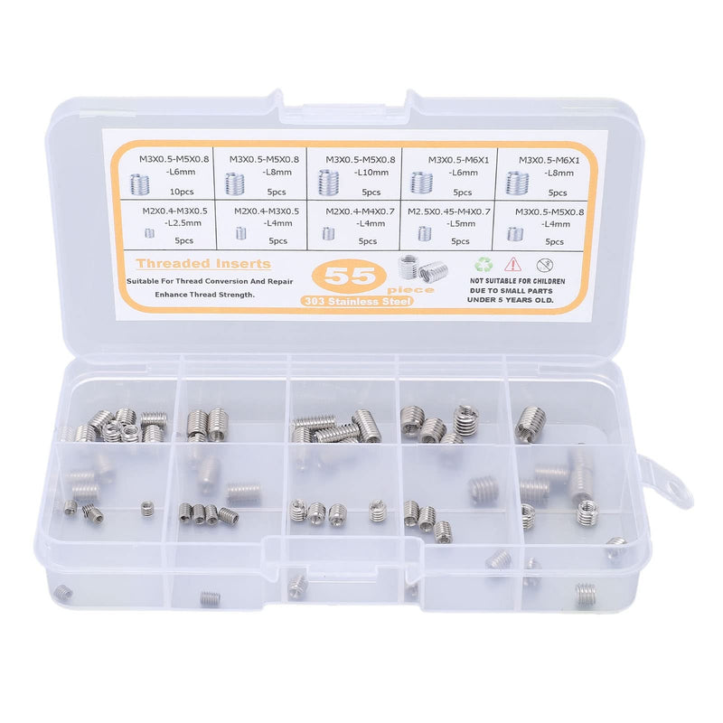 [Australia - AusPower] - 55-Piece Metric Threaded Insert Kit with Thread Reducer Nuts – Fastener Set for Metal Repair & Mechanical Assembly (M2 M2.5 M3 Assortment) 