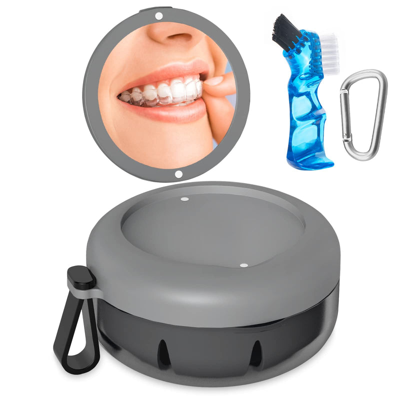 SEANCHEER Dental Box | Denture Box | Braces Box | Denture Box | Dental Rail Box with Washing Basket, Prosthesis Toothbrush and Mirror for Dentures | Bite Splint | Grinding Splint | Grey