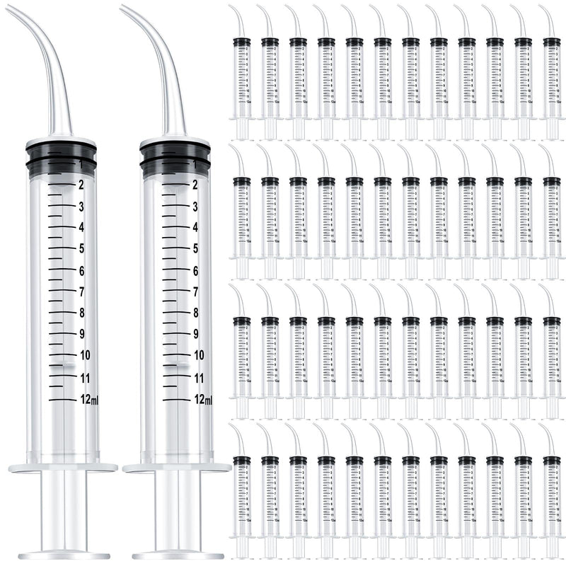 [Australia - AusPower] - 50 Pieces 12ml Dental Syringe with Curved Tip Measurement Disposable Syringe Irrigation Syringe for Liquid Water Syringe Dental Irrigation Syringe for Oral Dental Care Tonsil Stone Feed Pets 