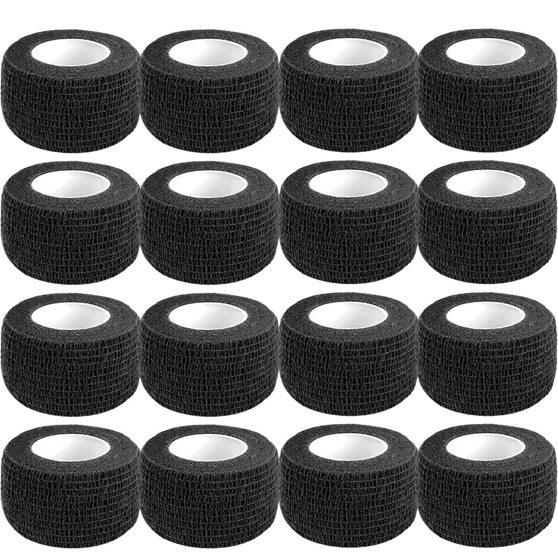 [Australia - AusPower] - Self Adhesive Bandage Wrap,1 Inch 5 Yards 16 Pack Black Elastic Flexible Cohesive Bandages, Vet Wrap Tattoo Sports Tape Bulk for First Aid Supplies (Black) 1 Inch Vet Wrap (16 Pack) 