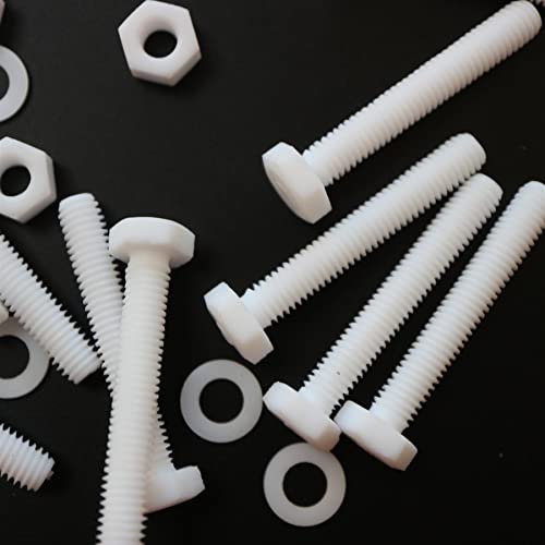 Caterpillar Red M6 x 40mm natural PTFE hex head plastic bolts with nuts and washers, 10-piece set
