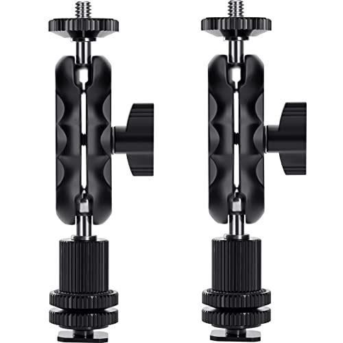 Magic Arm Cool Ballhead Double Ball Head Adapter with 1/4’’ Screw and Cold Shoe Mount - 2 Pack for Cameras, Camcorders, Monitor, Flash, LED Light, Microphone, and More