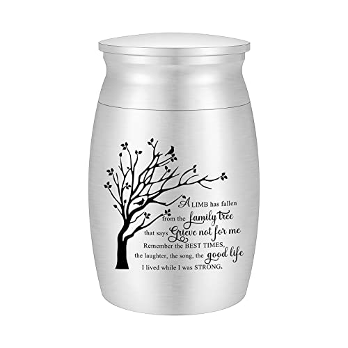3 Inches Small Urn for Ashes Tree of Life Aluminum Mini Urn for Ashes Cremation Keepsake for Human Ashes Memorial Ashes Holder for Women Men Silver