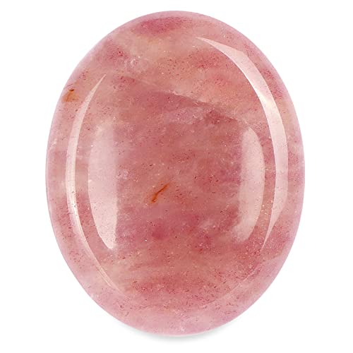 2" Strawberry Quartz Worry Stone Cherry Palm Stones Healing Crystals for Anxiety Meditation Thumb Stone Witchy Strawberry Decor Gift Strawberry Crystal 2.0"